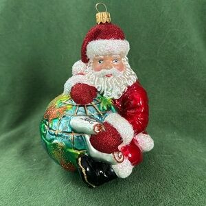 Santa Claus with the world mouth blown handpainted made in Poland ornament ￼